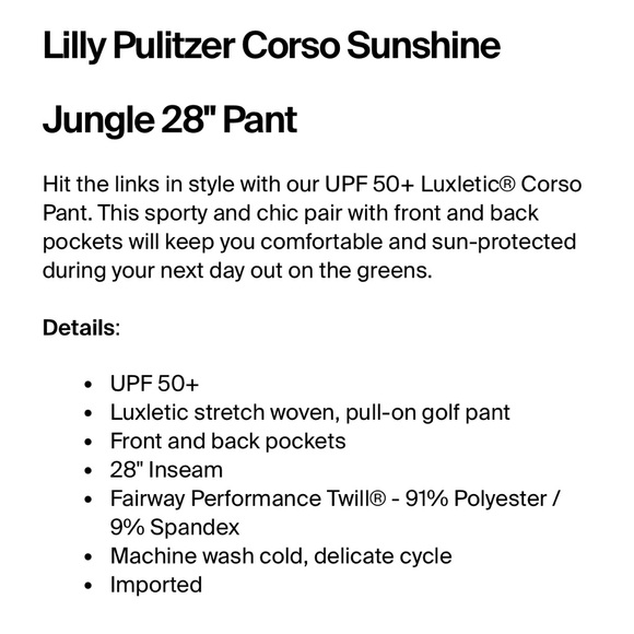 Lilly Pulitzer Corso Sunshine Jungle 28" Women's Golf Pants - Picture 3 of 9